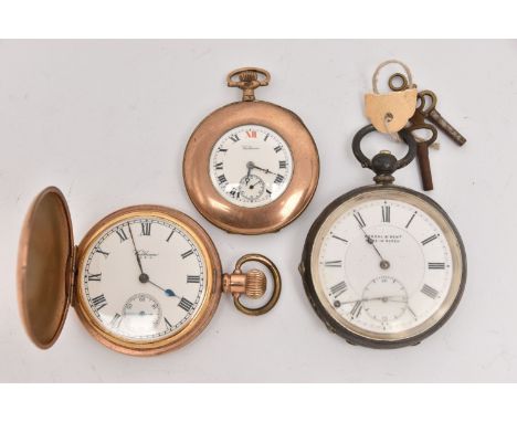 THREE POCKET WATCHES, to include a rolled gold 'Waltham' full hunter, manual wind pocket watch, a manual wind, open face 'Wal