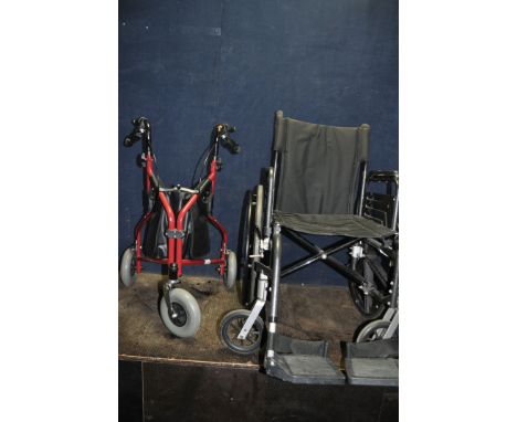 A SUNTEC SL FOLDING WHEELCHAIR, with two footrests, along with an Aidapt Rollator (2)