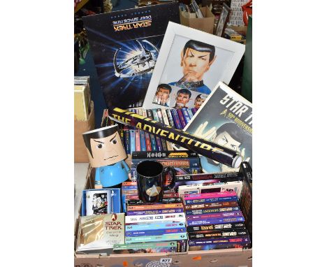 TWO BOXES OF STAR TREK EPHEMERA to include over seventy book titles, mostly in paperback format, from The Next Generation, De
