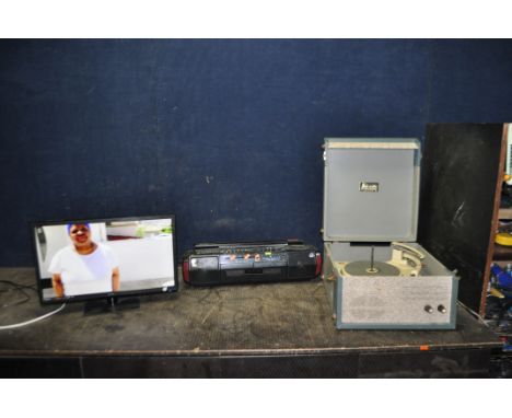 A TECHNIKA 21.5in TV/DVD COMBI (no remote, a Sony portable Hi Fi (one tape player not working, aerial incomplete) (both PAT p