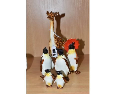 SIX BESWICK FIGURES, comprising five Penguin Family figures: two x Chick no 800, Penguin with Umbrella no 802 and two x Pengu