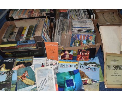 SIX BOXES OF BOOKS &amp; MAGAZINES containing approximately 110 miscellaneous book titles in hardback and paperback formats s