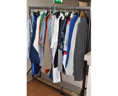 A COLLECTION OF GENTLEMEN'S LIGHTWEIGHT CLOTHING, to include a Stone Island cardigan and sweatshirt, a long sleeved Lacoste p