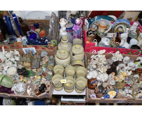 FOUR BOXES AND LOOSE CERAMICS AND GLASSWARE to include a group of crested ware items comprising manufacturers Goss, Arcadian,