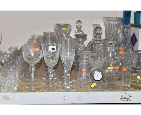 A QUANTITY OF CUT CRYSTAL AND GLASSWARE, comprising four decanters, Durham County Golf Union trophies, six champagne flutes, 