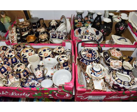 FOUR BOXES AND LOOSE MISCELLANEOUS CERAMICS, to include an Imari style teapot pattern no. 2079 Rd. 43912, two chalkware figur