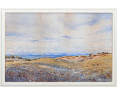 Miss M. Francis (British, exh. 1884-1890) Partridge in an open heathland landscape watercolour, signed lower left, gilt frame