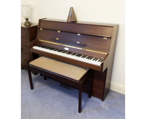 A satin mahogany upright piano by Kemble of London - no. 254503, c.1994, originally supplied by Musical Instruments (Cheltenh