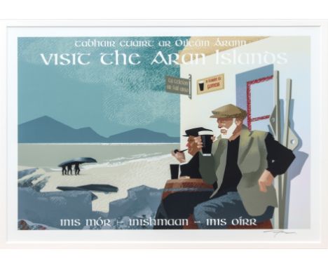 A colour giclee print of an Irish travel poster by Roger O'Reilly - 'Visit the Aran Islands', signed in pencil, 28 x 41cm., i