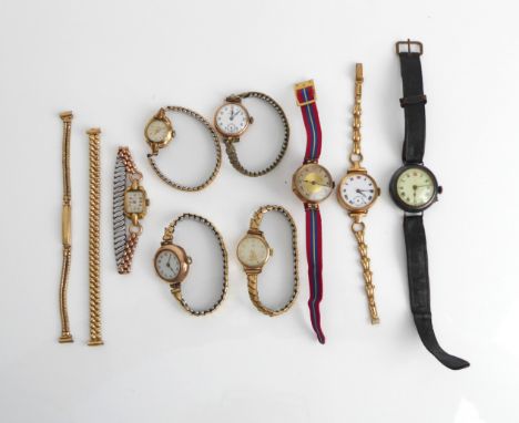 A group of vintage watches, including four with 9ct gold cases - 1920s-1950s, the gold cased watches including one by Record,