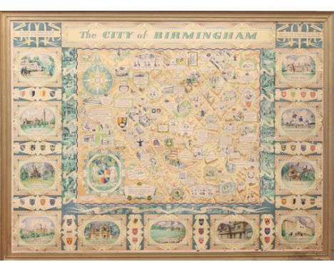 An original vintage City of Birmingham illustrated map poster by W. H. Price, c.1949 - issued by the City of Birmingham Infor