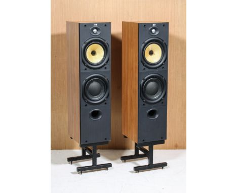 A pair of B&amp;W Bowers &amp; Wilkins DM603 S2 floorstanding hifi loud speakers - with light wood veneered cabinets and biwi
