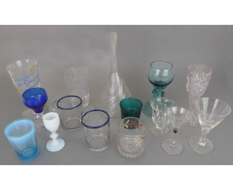 A small collection of antique glass - including a wheel engraved portrait beaker depicting Field Marshall Lord Roberts of Kan