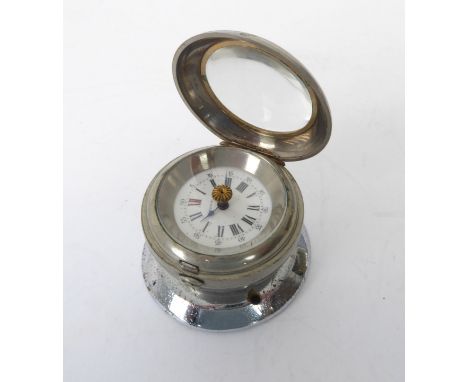 Automobilia: an early 20th century Brevette nickel and chrome plated brass motorcar clock - the signed, 23 mm white, Roman en