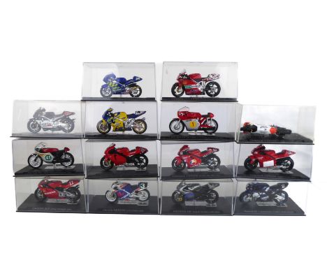 Fourteen boxed 1/24 scale Deagostini diecast model racing Motorcycles / Motorbikes - 1960s-early 2000s models (N-M, boxes F-G