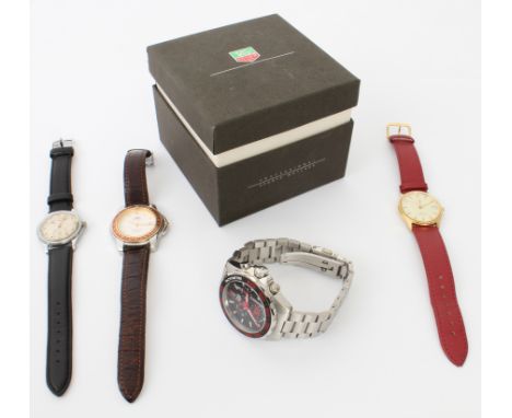 A group of four wristwatches including a gentleman's chronograph sports watch - with stainless steel case and bracelet, quart