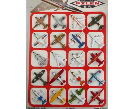A rare set of 20 Spanish Pilen Aviones diecast toy aircraft / planes on the original display card - with the plain card outer