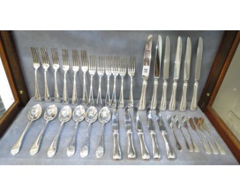 A Old English style pattern sterling silver cutlery set, engraved with initials, weight excluding knives, 1232.2 grams