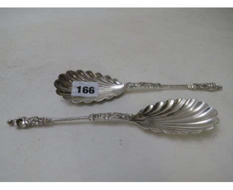 A pair of Victorian silver Apostle spoons, gadrooned column and shell shaped bowl by EH, dated London 1892, Total weight 122.