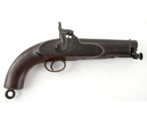 Victorian percussion Coast Guard or sea service belt pistol, the lockplate with Tower 1849, crowned reign mark, and arrow, sw