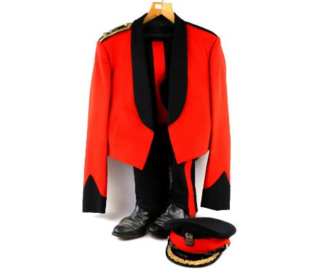 British Army Queen's Regiment Brigadier's Mess Dress Uniform, with riding boots, spurs and No. 1 dress cap..    width of shou