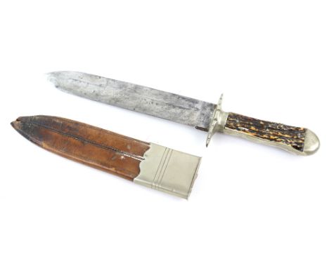 Victorian Bowie Knife, spear point blade, the ricasso stamped, ''Brookes &amp; Crookes, Makers, Sheffield'', nickel crossguar