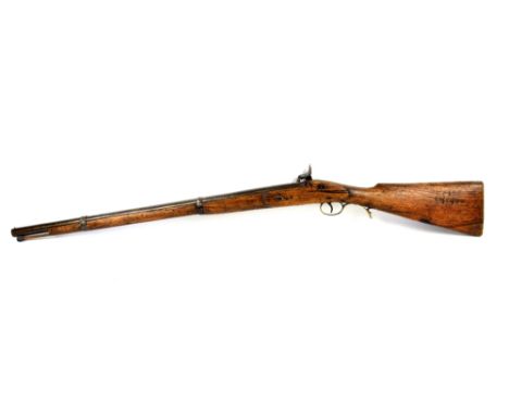 UPDATED DESCRIPTION - 19th century percussion musket, 72cm barrel, steel lock plate with Crowned Arrow mark, and another (2) 