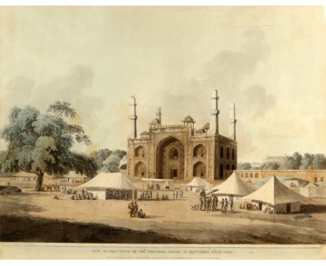 Thomas Daniell R.A (British, 1749-1840). 'Gate of the Tomb of the Emperor Akar At Secundra Near Agra' (India). Aquatint in co