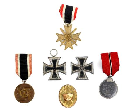 WWII German SS 8 Years Long Service Medal with non matching ribbon,  The Eastern Front Medal, 1939 War Merit Cross, Wound Bad