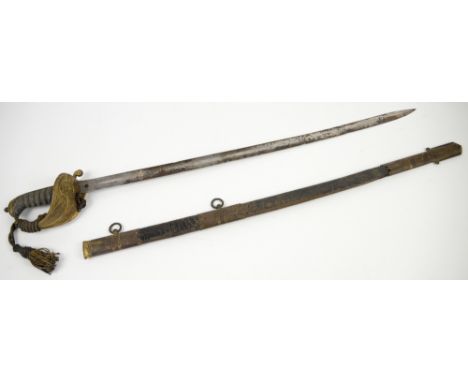 Naval Officers dress sword the 73cm blade signed J Chestle, Portsmouth, with scabbard.    