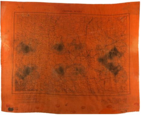 WWII double-sided silk Chindit Panic map 'North Burma' and 'Central Burma', with notation in ink, 983331 Sgt. Murphy, Wingate