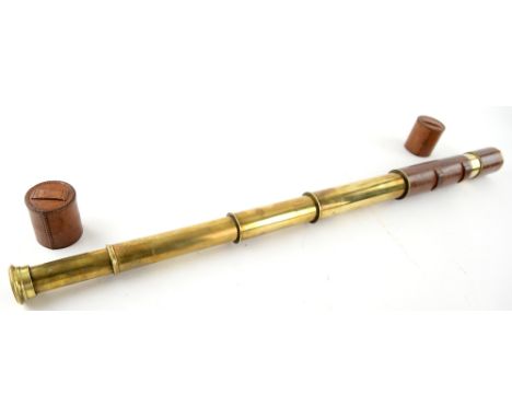 Brass and leather bound four draw telescope by Broadhurst Clarkson &amp; Co 63 Farringdon Road London E.C..    