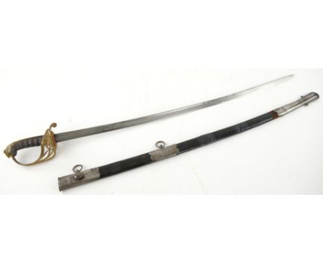 William IV 1822 Pattern Infantry Officer`s Sword, with leather and steel scabbard, 82cm blade.    