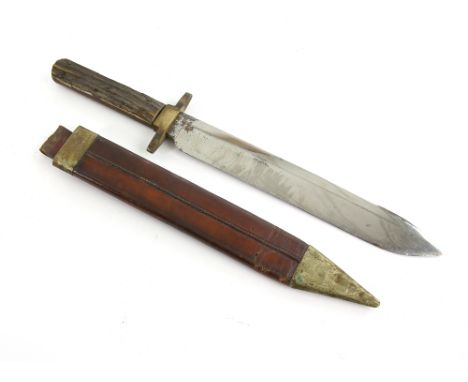 Joseph Rodgers &amp; Sons, Sheffield England stag handled spear point dagger in leather scabbard, the blade 25cms.    No visi