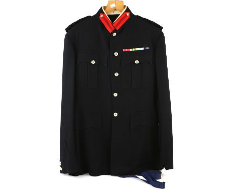 British Army Queen's Regiment two Colonel  dress blue uniform and a service dress uniform with medal bars for , Meritorious S