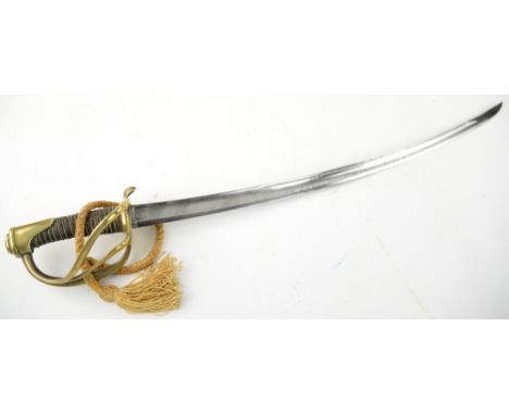 Pattern 1822 Light Cavalry sword with 91cm curved and fullered Klingenthal blade, proof marks to ricasso, the brass hilt insc