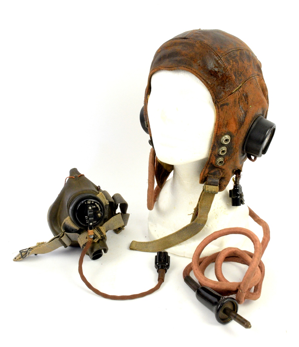 WWII RAF Pilots Type C leather flying helmet with G Type Oxygen mask ...