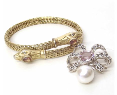 Beau brooch and snake bangle. Condition report: see terms and conditions