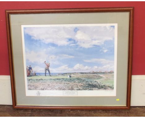 After Arther Weaver, a signed limited edition print 'The Master Stroke, 9th Punchbowl' Hoylake 1967. Pencil sketch to margin.