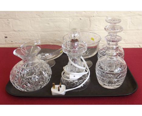 PR regency style glass decanters, glass table lamp and 2 glass bowls Condition report: see terms and conditions