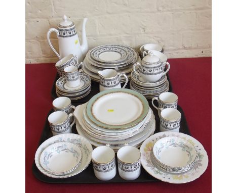 Crown Staffs 'Black Victoria' coffee ware (33pcs), 6 Shelley dinner plates, 2 worcester plates and various other plates Condi