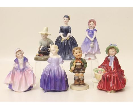 Royal Doulton figures 'Dinky' (1678), 'Ivy' (1762), 'Cherie' (2341), 'Marie' (1370), 'Linda' (2106), 'River Boy' (2128) and G