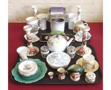 PR. continetal candlesticks, 2 Worcester coddlers PR Wedgewood 'Hathaway Rose' candlesticks, Minton tea pot and mixed ceramic