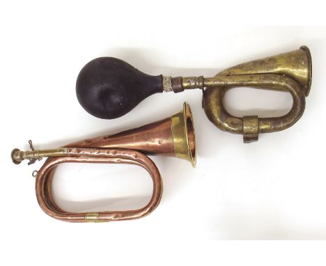 Brass and copper bugle and Brass silverdale car horn Condition report: see terms and conditions