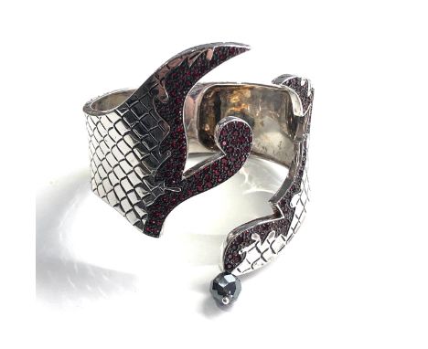 Garnet set silver bangle weight 83g 