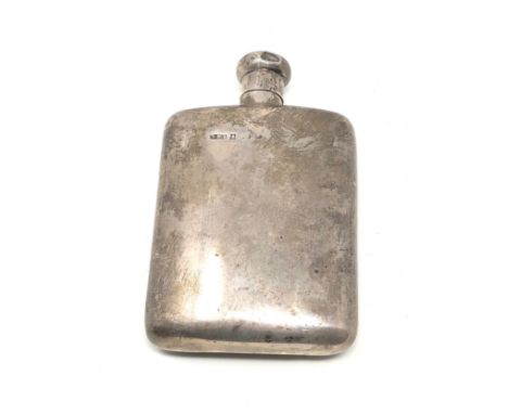 Antique silver hip flask screw top dented weight 112g, height 13cm