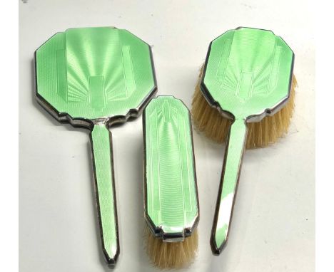 Antique silver &amp; enamel brush set enamel ware as shown 