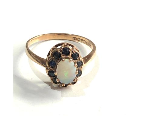 9ct gold opal &amp; sapphire ring weight 2.2g 