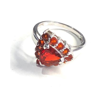 9ct white gold fire opal ring weight 3.6g 