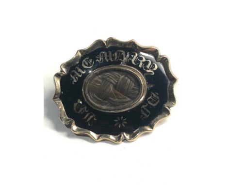 Antique gold &amp; enamel mourning brooch measures approx 39mm by 33mm 